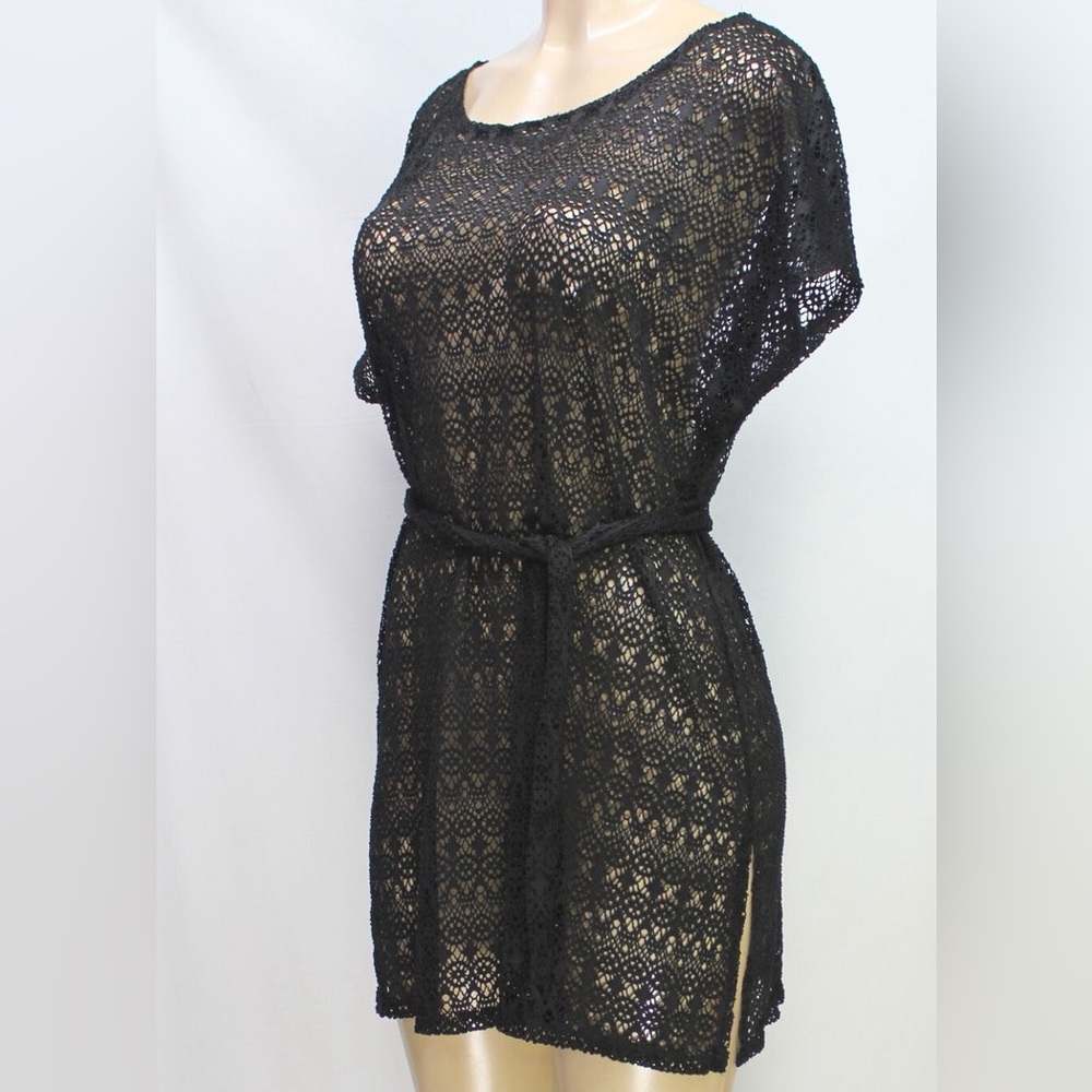 Lace Swim Cover Up Summer Beach Dress With Belt Resortwear Black Size Medium - Picture 12 of 14